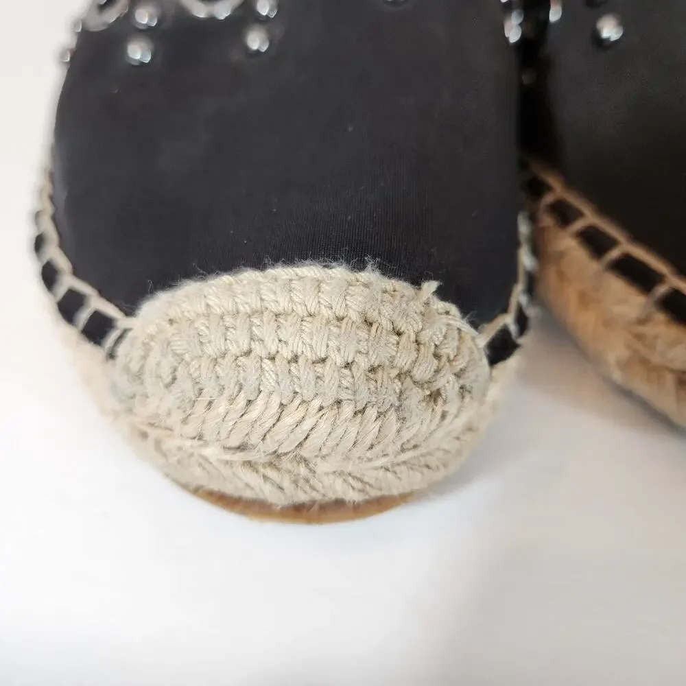 SIMPLY VERA VERA WANG Black Satin Espadrille Grommet Detail Womens 9M FLAWED
